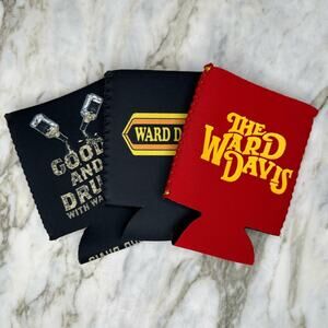 THE WARD DAVIS Beer Coozie Can Holder Set of Three in Black/Red